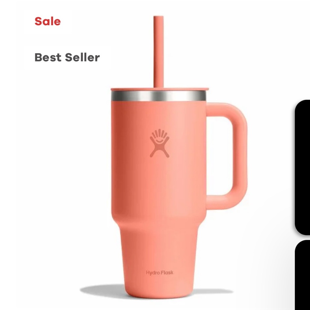 Hydro Flask Coral Tumbler with Handle and Straw